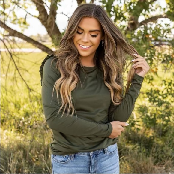 Indie & Co Hensley Long Sleeve Tee Green Size XL - Picture 1 of 9
